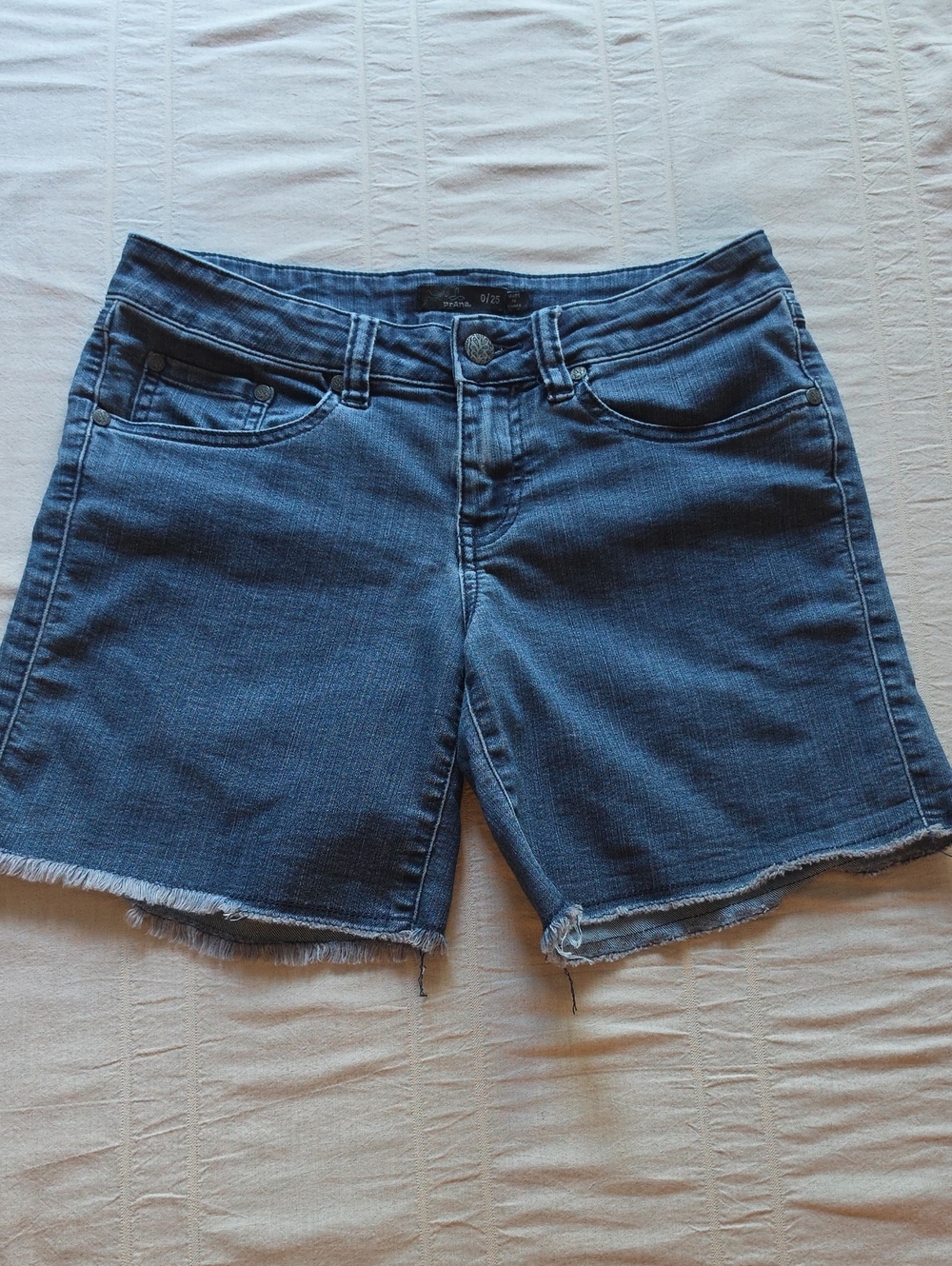 prAna Mid-Rise Cutoff Look Stretch Denim Shorts Women's Size 25
